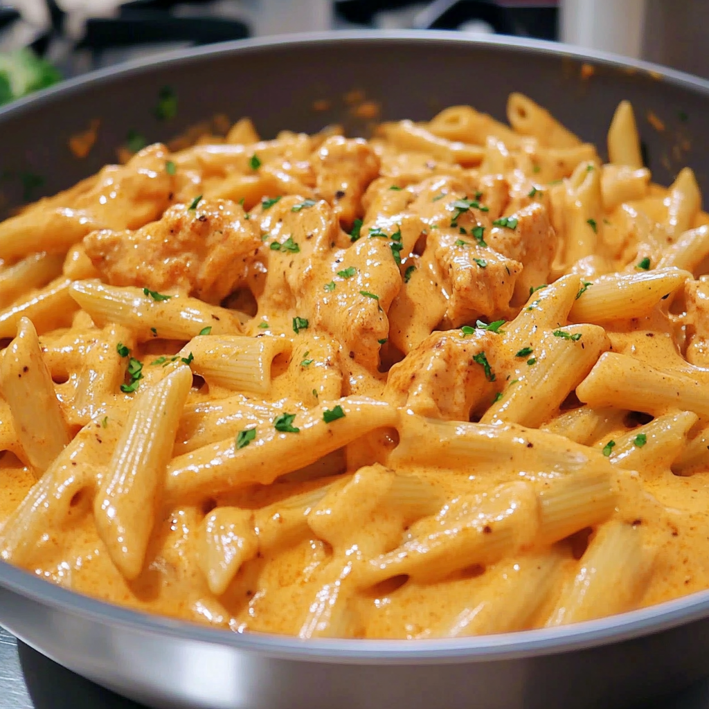 Recipe preparation for One-Pot Buffalo Ranch Chicken Penne