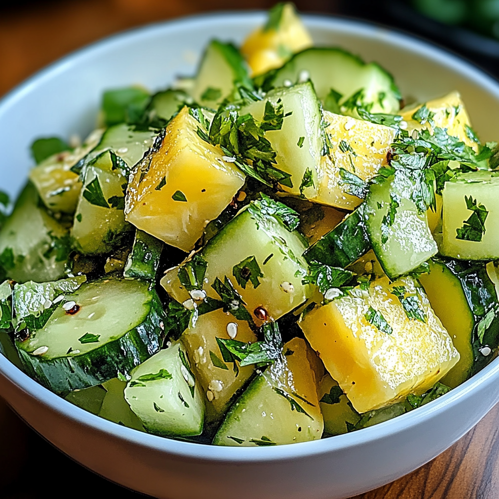 Recipe preparation for Refreshing Pineapple Cucumber Salad