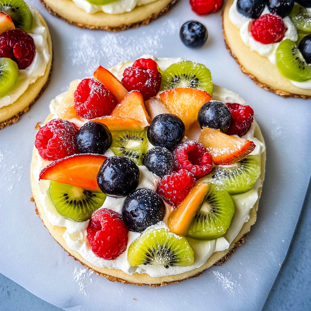 Recipe preparation for Sugar Cookie Fruit Pizza