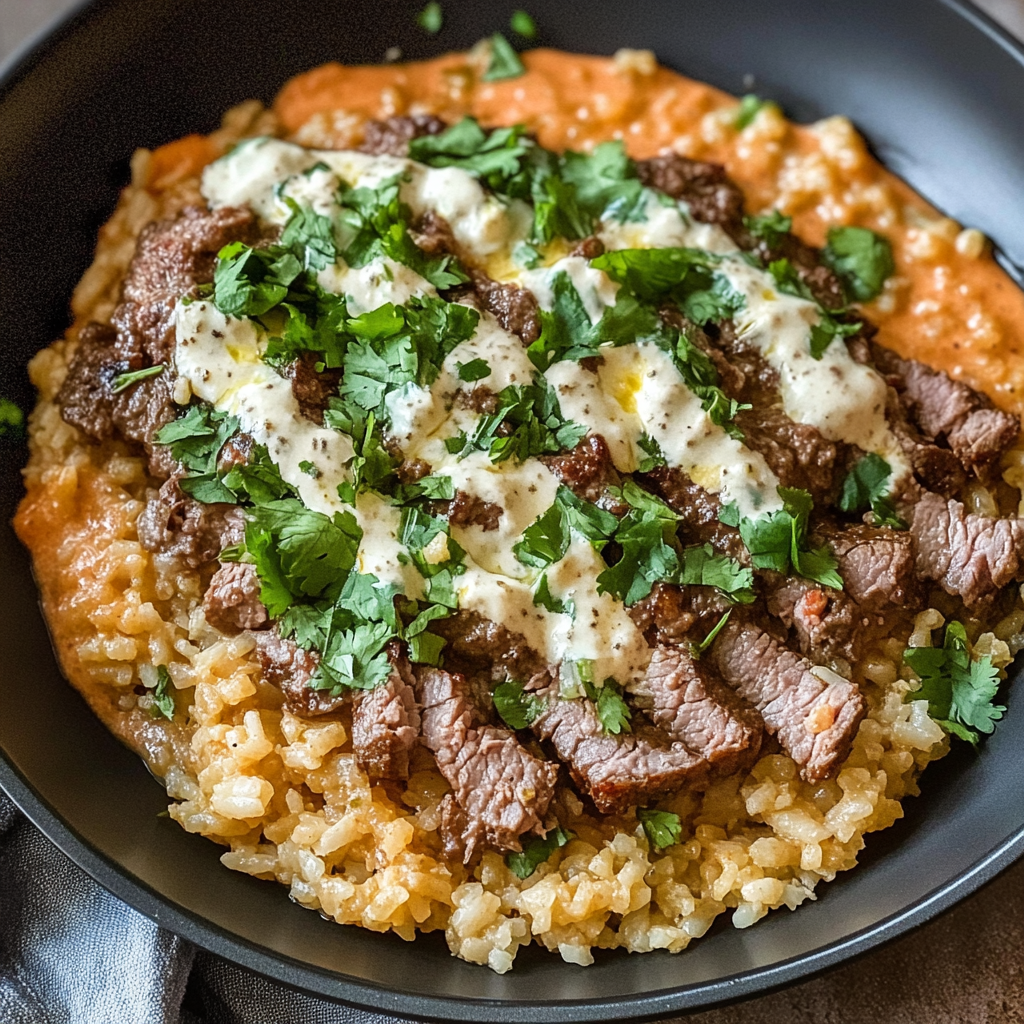 Recipe preparation for Steak and Queso Rice