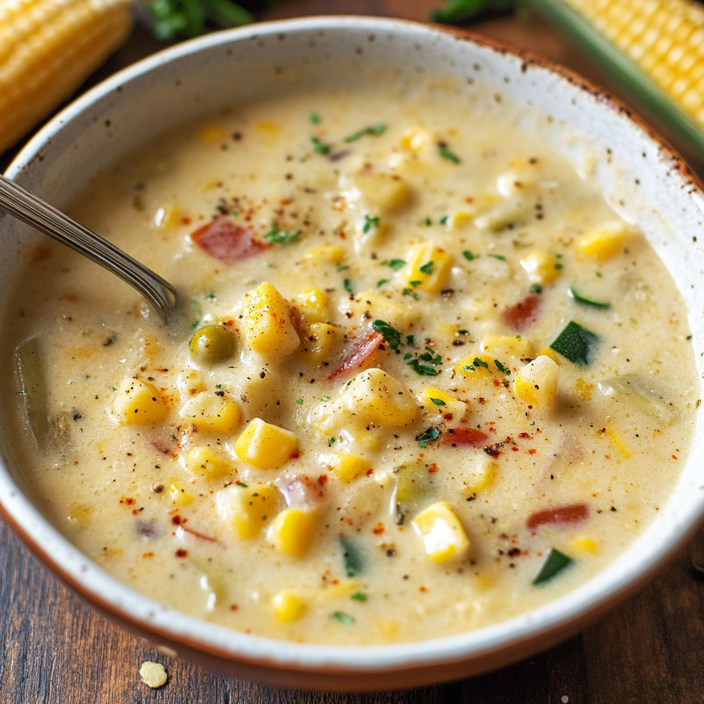 Recipe preparation for Summer Fresh Corn and Zucchini Chowder