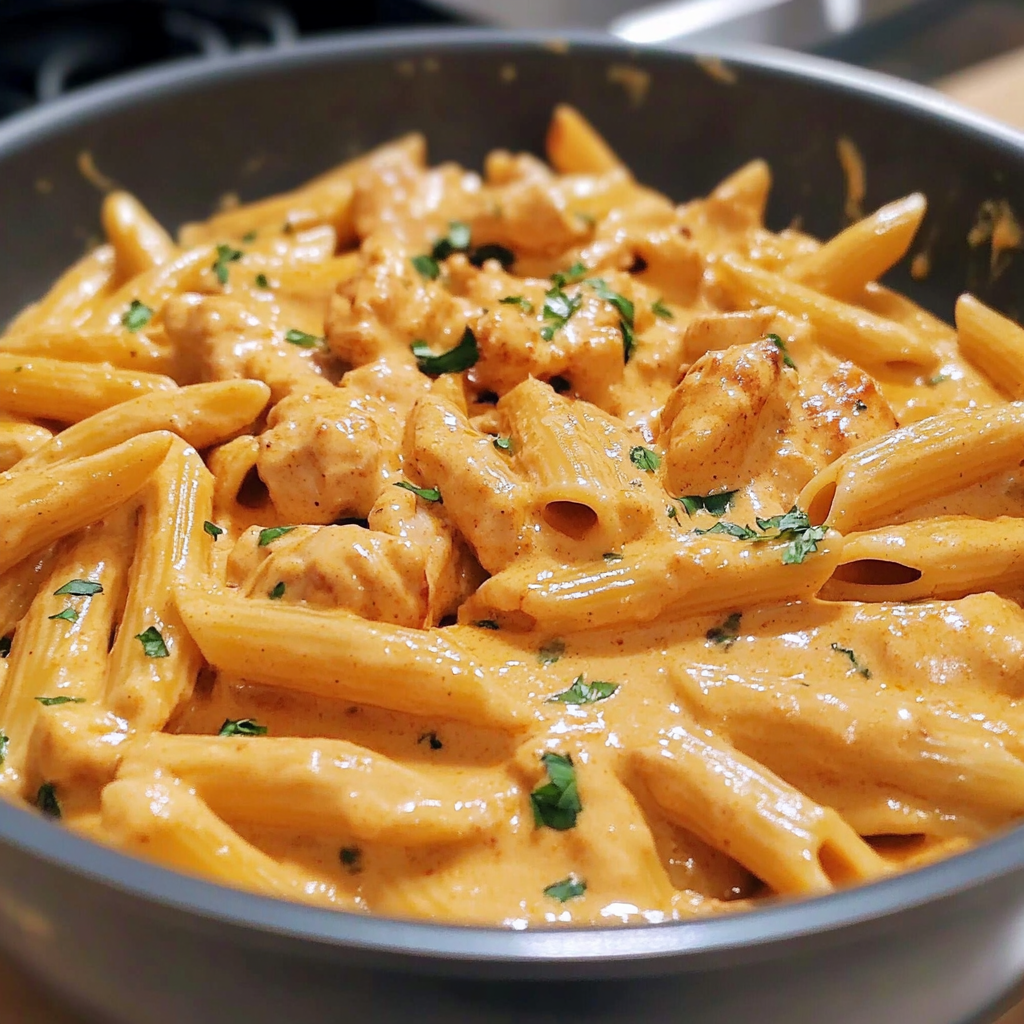 Recipe preparation for One-Pot Buffalo Ranch Chicken Penne