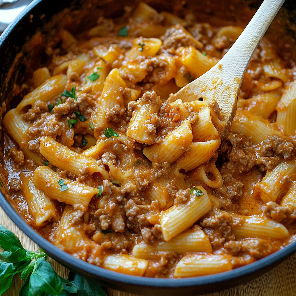 Recipe preparation for Cheesy Beef Pasta