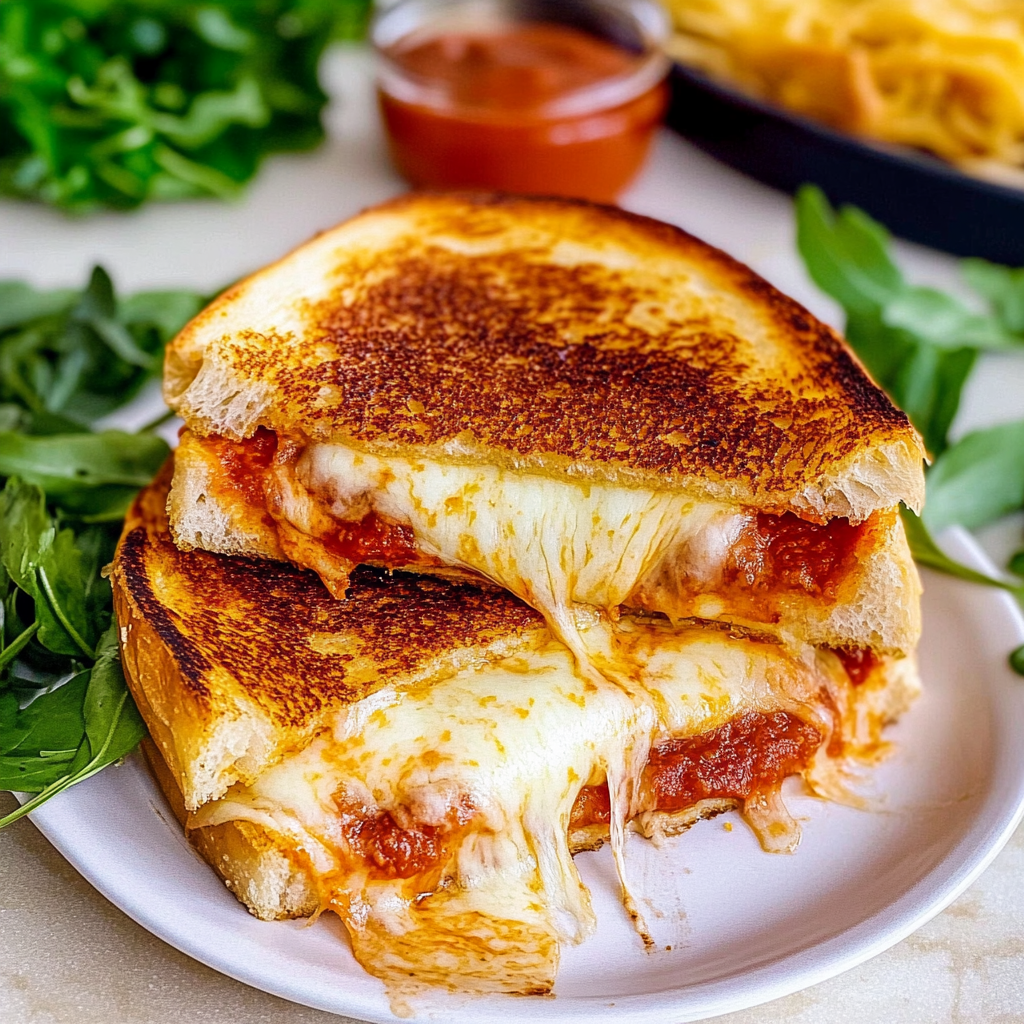 Recipe preparation for Garlic Parmesan Pizza Grilled Cheese