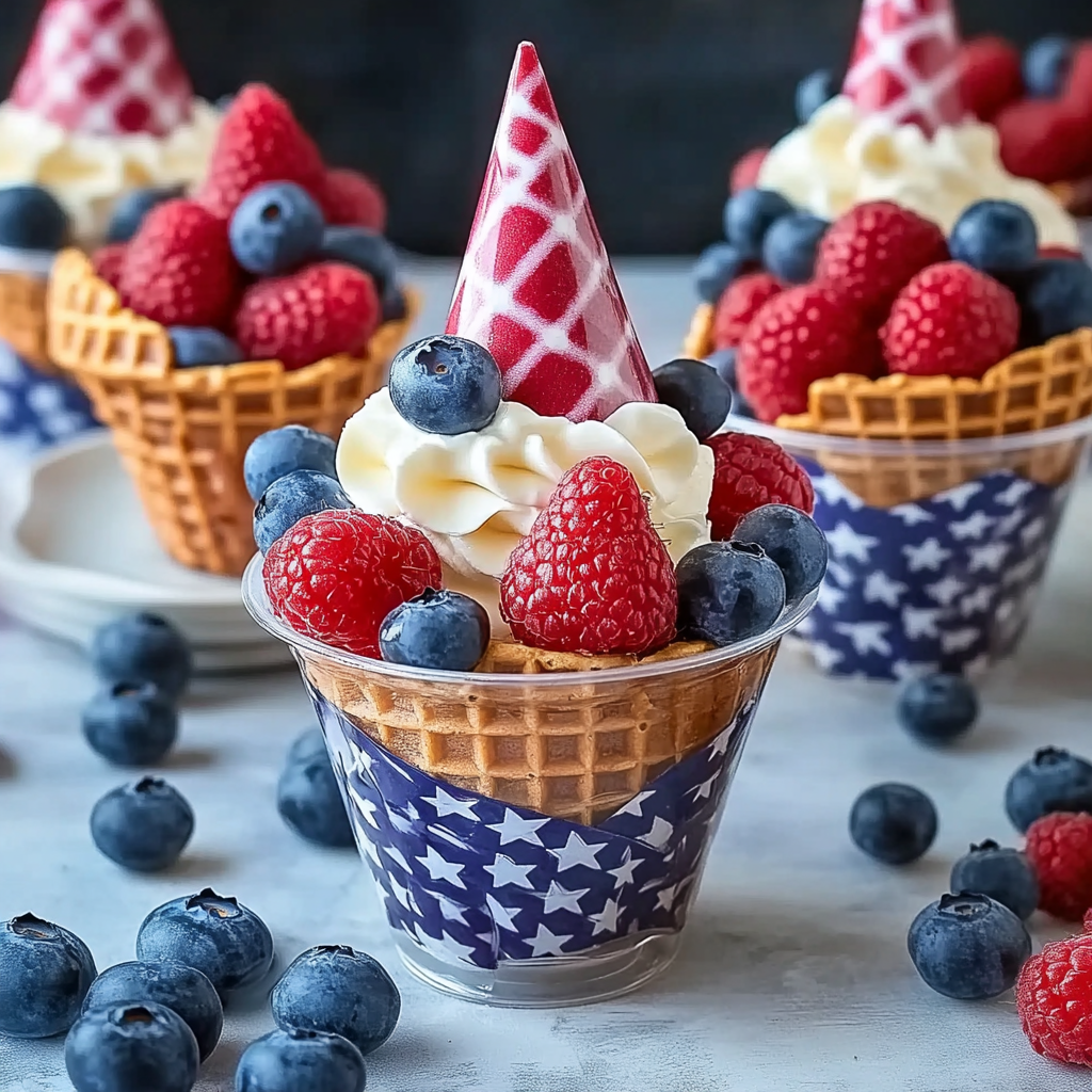 Recipe preparation for Patriotic Fruit Cones
