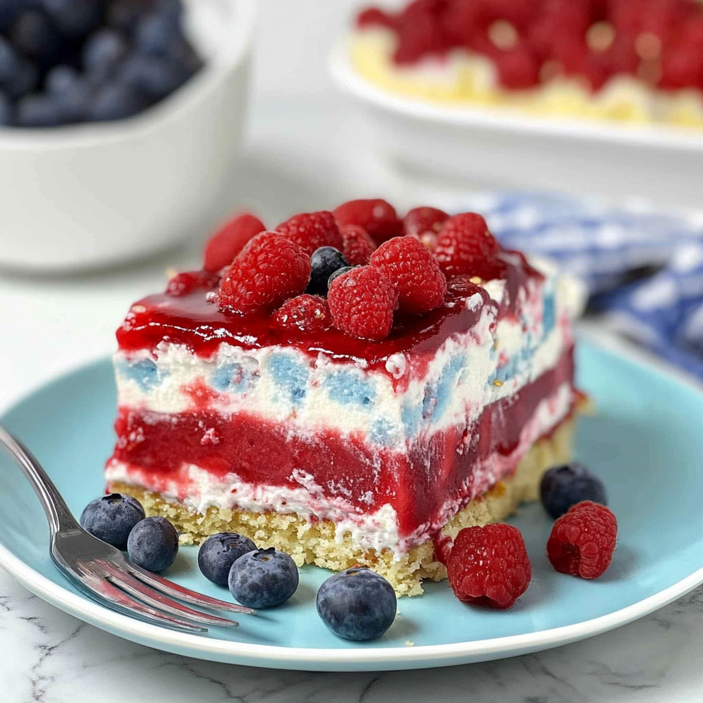 Recipe preparation for Summer Berry Jello Lasagna
