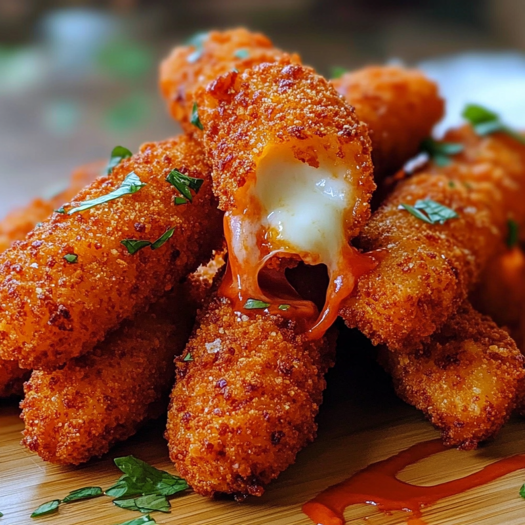 Recipe preparation for Hot Cheeto Mozzarella Sticks