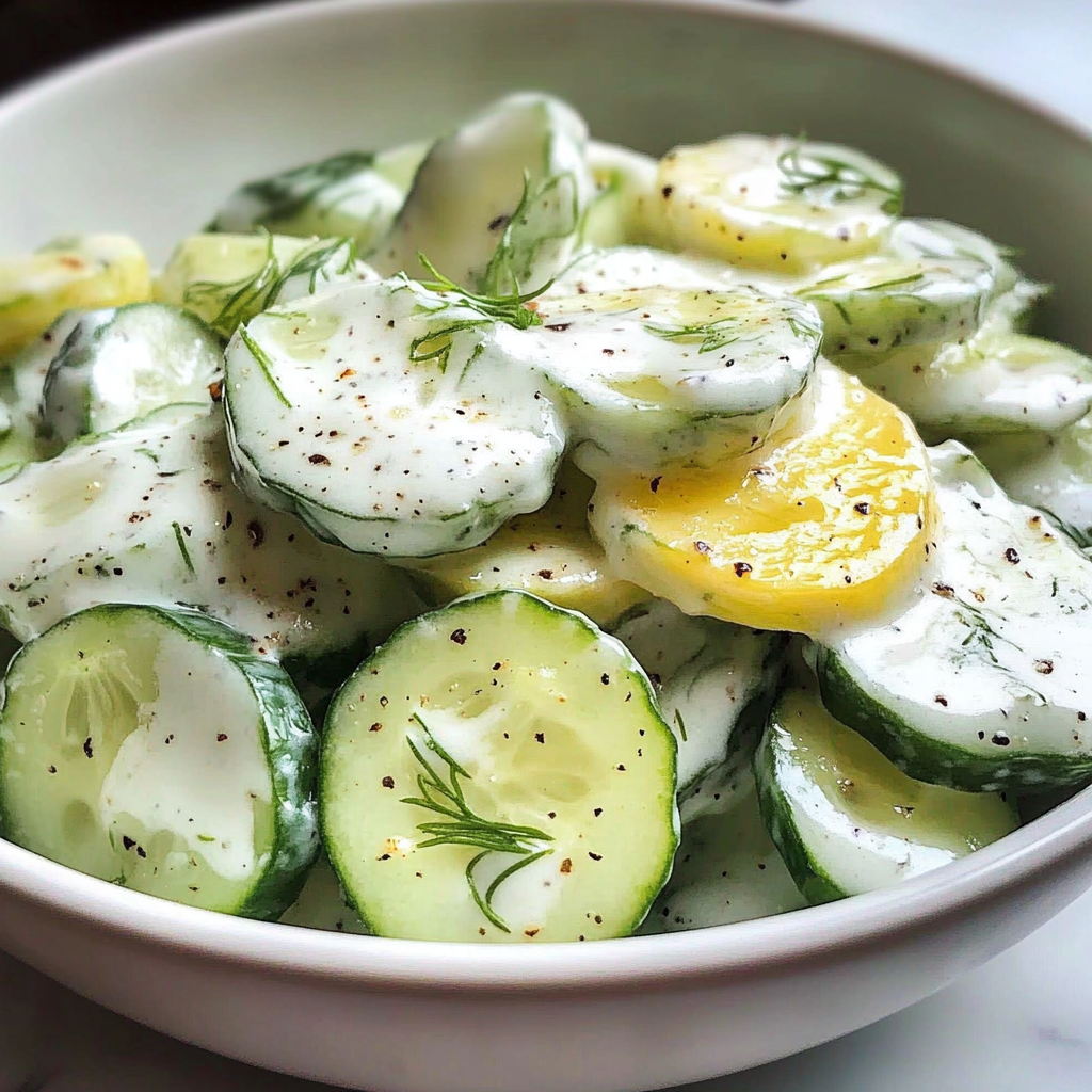 Recipe preparation for Creamy Cucumber Salad