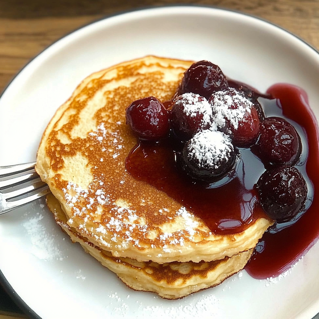 Recipe preparation for Cherry and limon ricotta pancakes