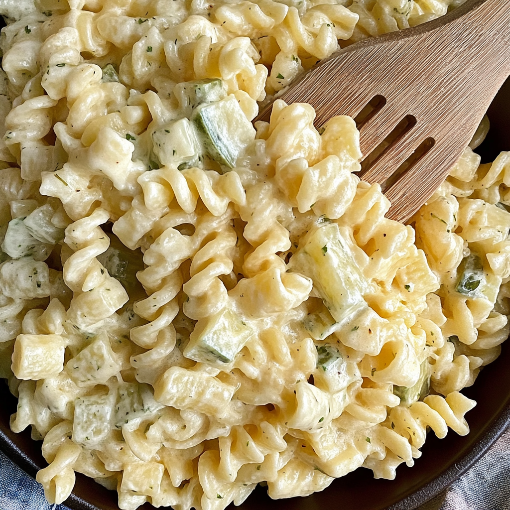 Recipe preparation for Dill pickle pasta salad