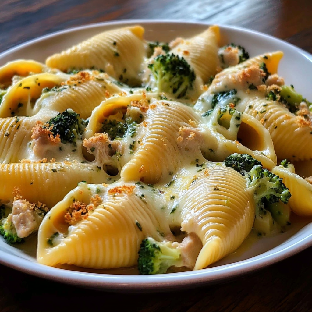 Recipe preparation for Cheesy Chicken & Broccoli Stuffed Shells