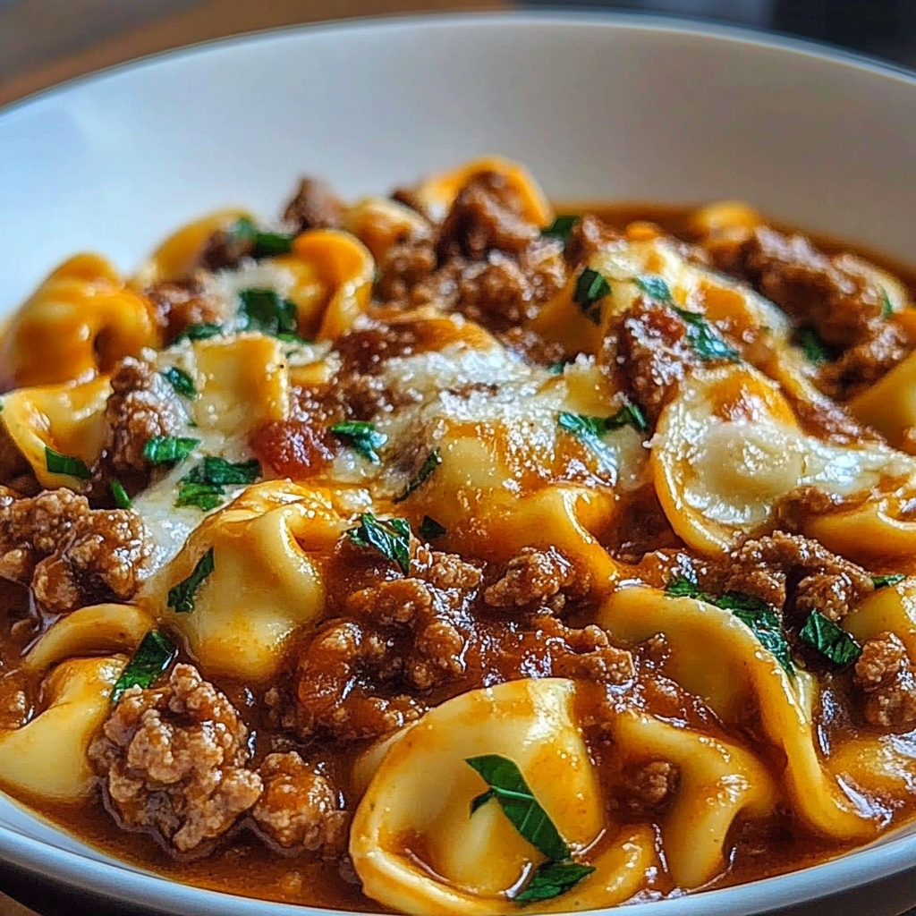 Recipe preparation for Beefy Tortellini Bake