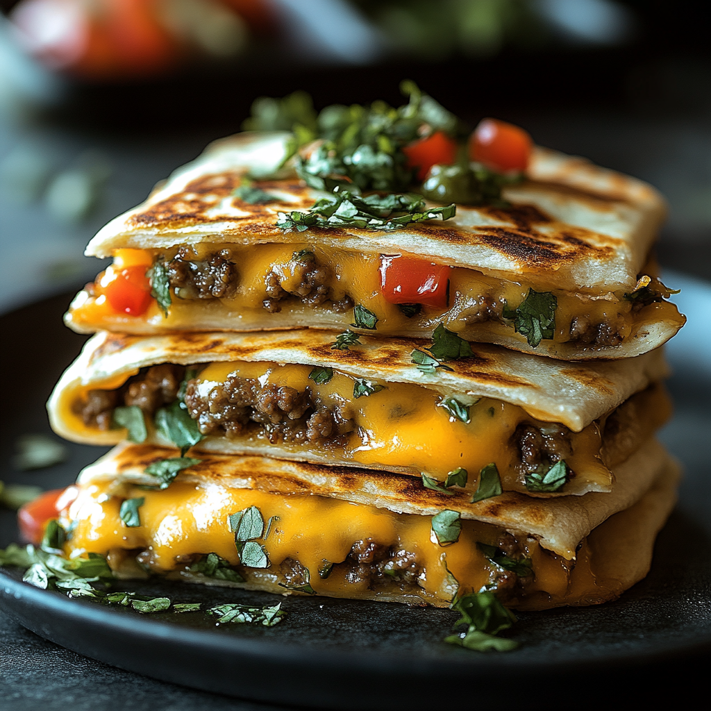 Recipe preparation for Cheeseburger Quesadillas in Minutes