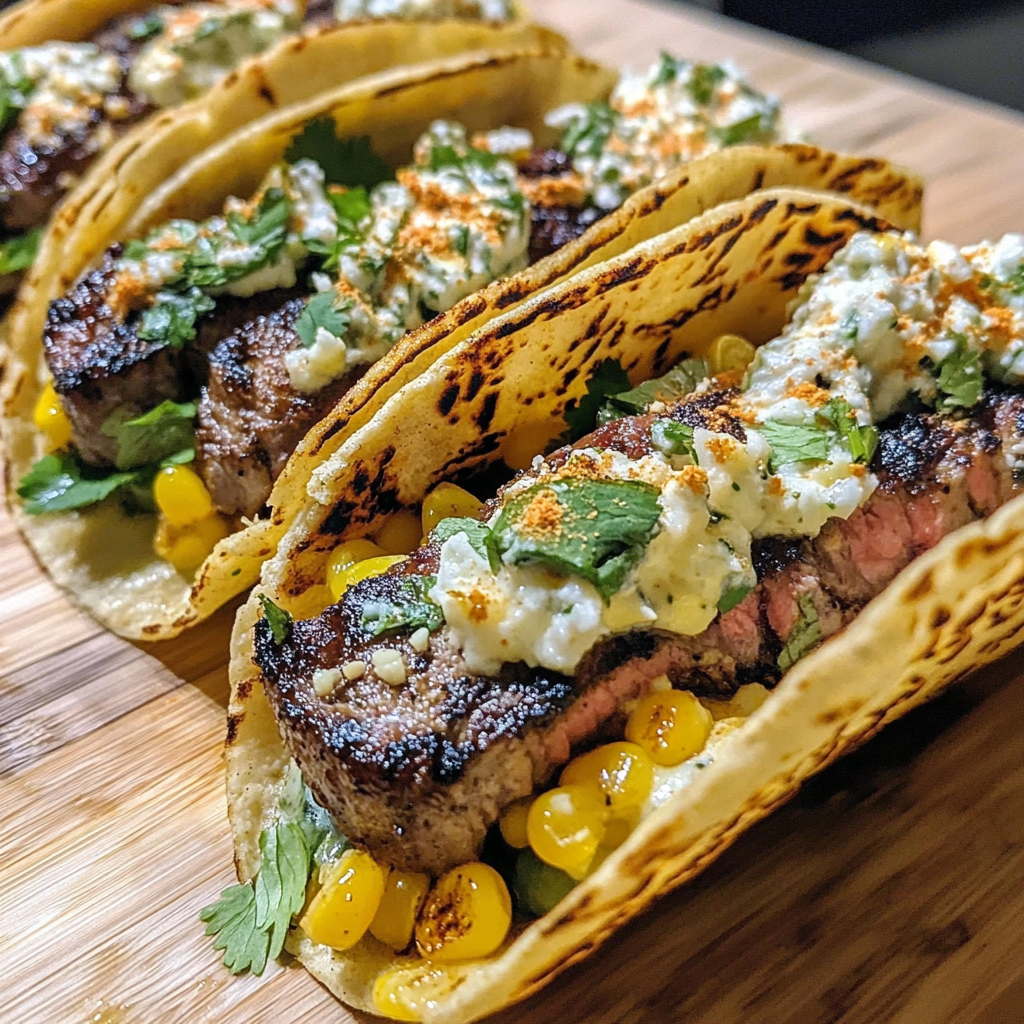 Recipe preparation for Grilled Elote Steak Tacos