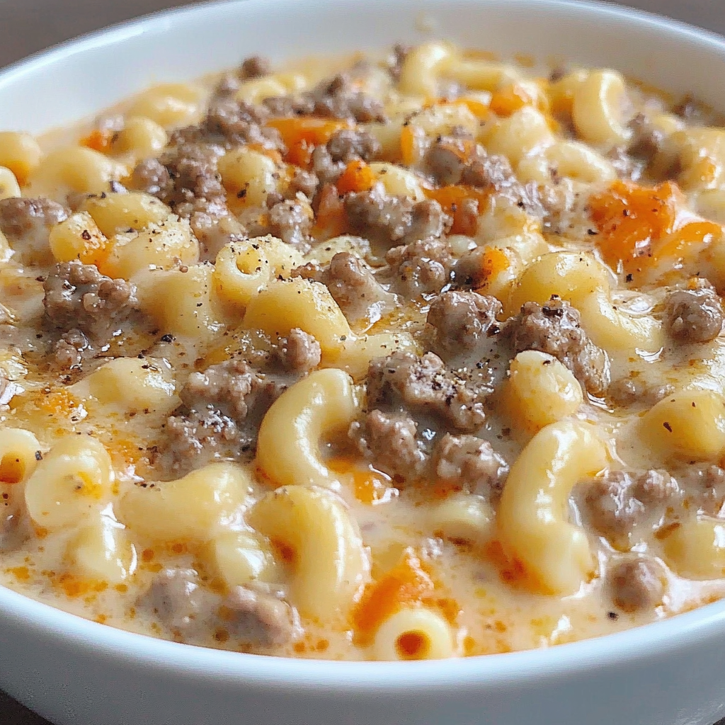 Recipe preparation for Cheeseburger Macaroni Soup