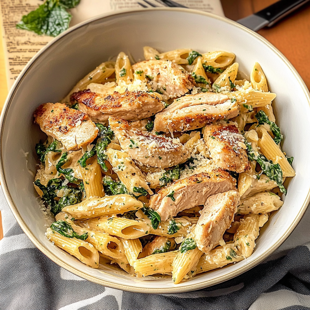 Recipe preparation for Creamy Garlic Parmesan Chicken Pasta