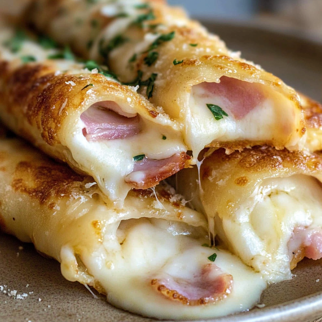 Recipe preparation for Ham and Mozzarella Cheese Sticks