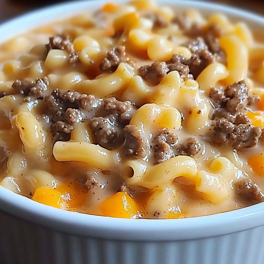 Recipe preparation for Cheeseburger Macaroni Bowl