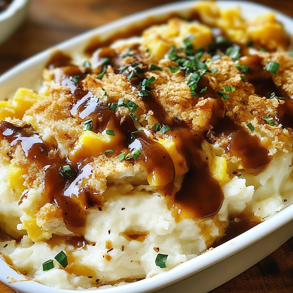 Recipe preparation for Mashed Potato Casserole with Chicken