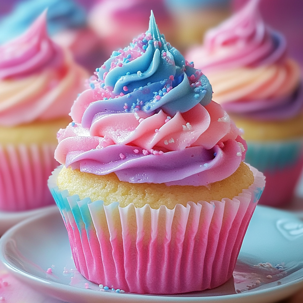 Recipe preparation for Cotton Candy Cupcakes
