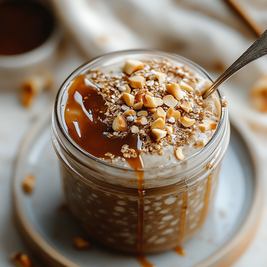 Recipe preparation for Caramel Macchiato Overnight Oats