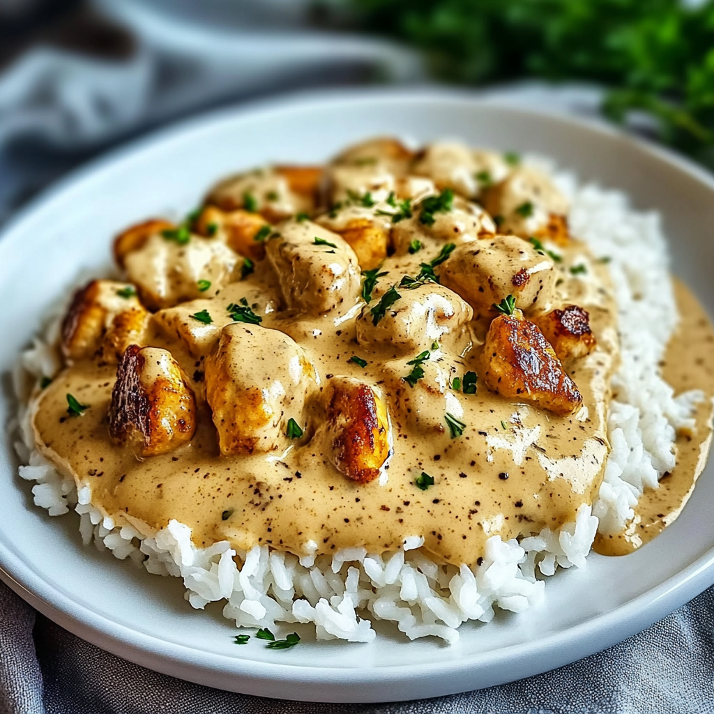 Recipe preparation for Creamy Smothered Chicken and Rice