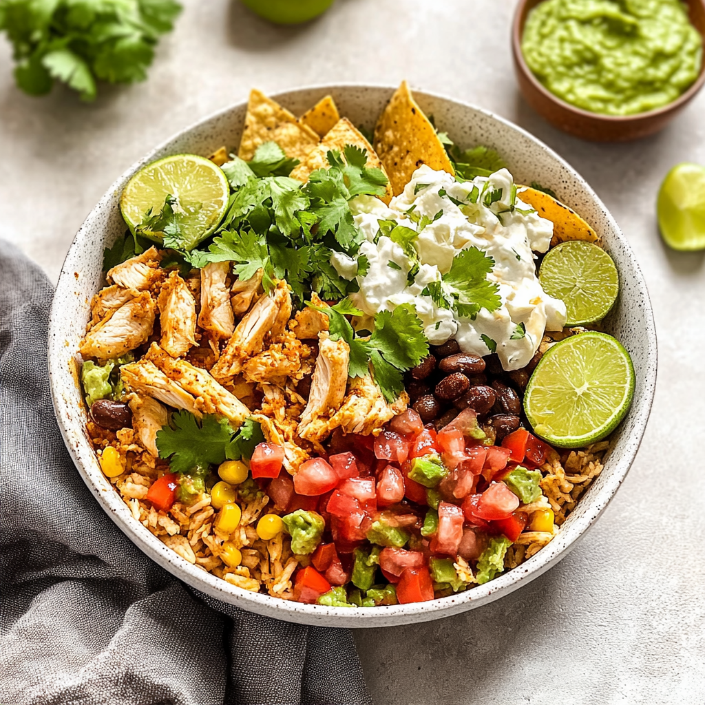 Recipe preparation for Chicken Burrito Bowl with Guac & Lime