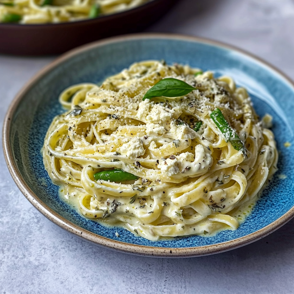 Recipe preparation for Creamy Lemon Feta Pasta