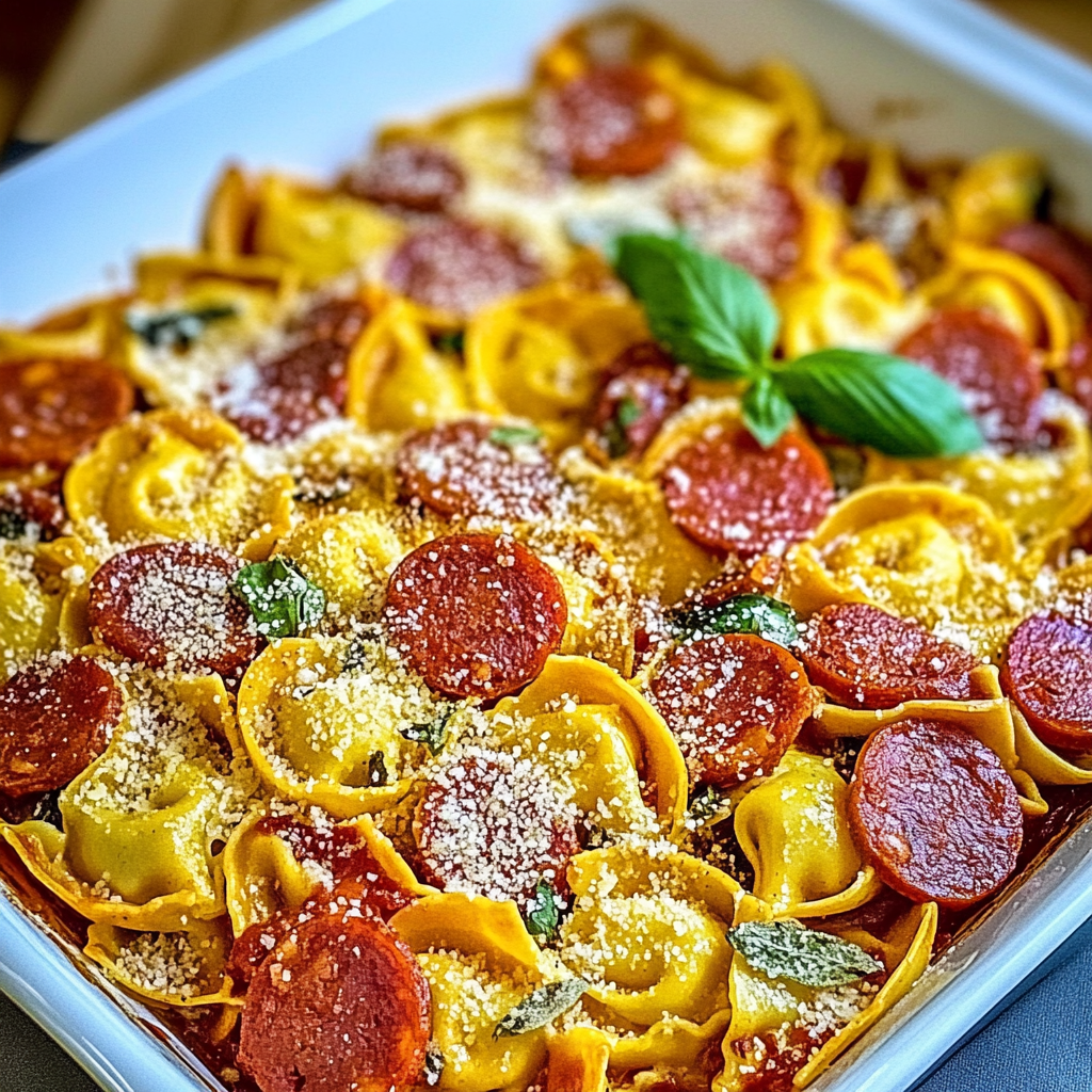 Recipe preparation for Sheet Pan Tortellini and Kielbasa