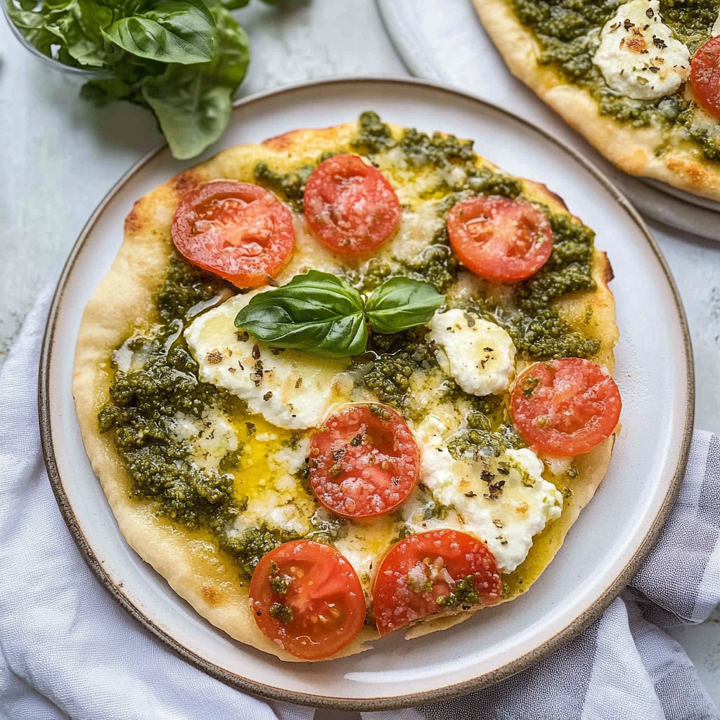 Recipe preparation for Pesto Flatbread Pizza