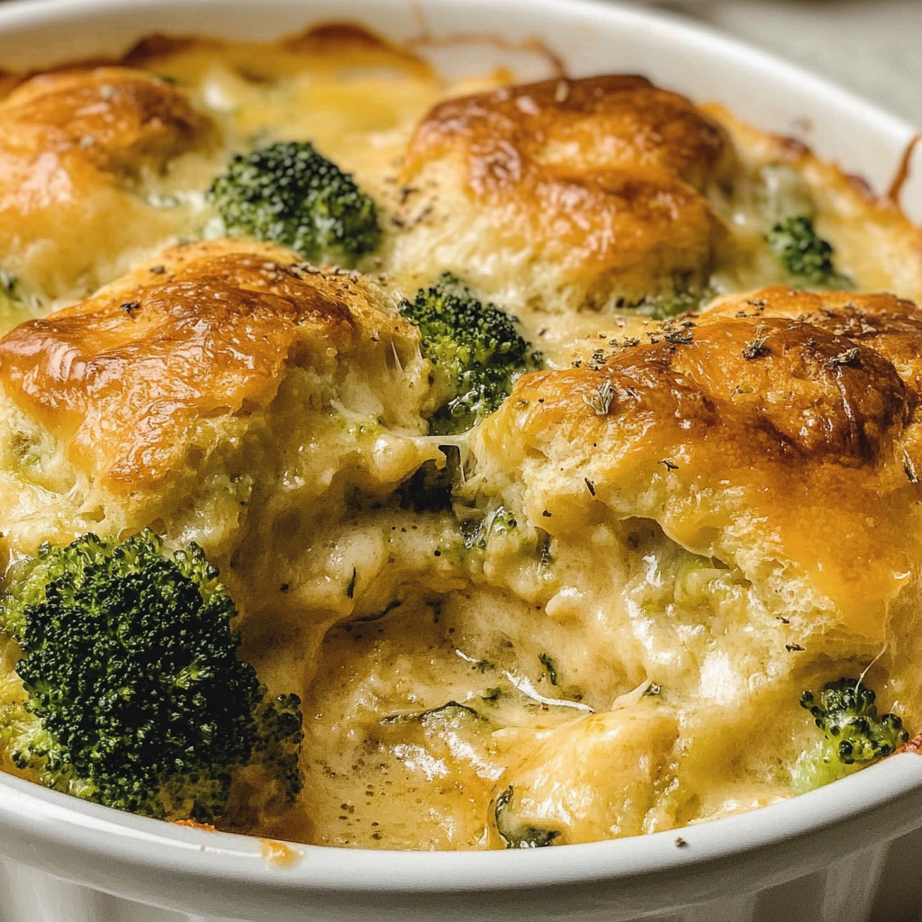 Recipe preparation for Broccoli Cheddar Biscuit Casserole