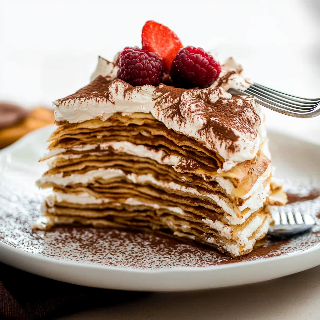 Recipe preparation for Tiramisu Crepe Cake