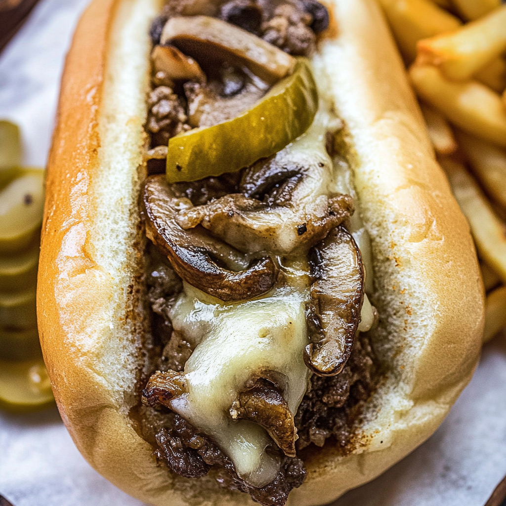 Recipe preparation for Delicious Philly Cheesesteak with Mushrooms