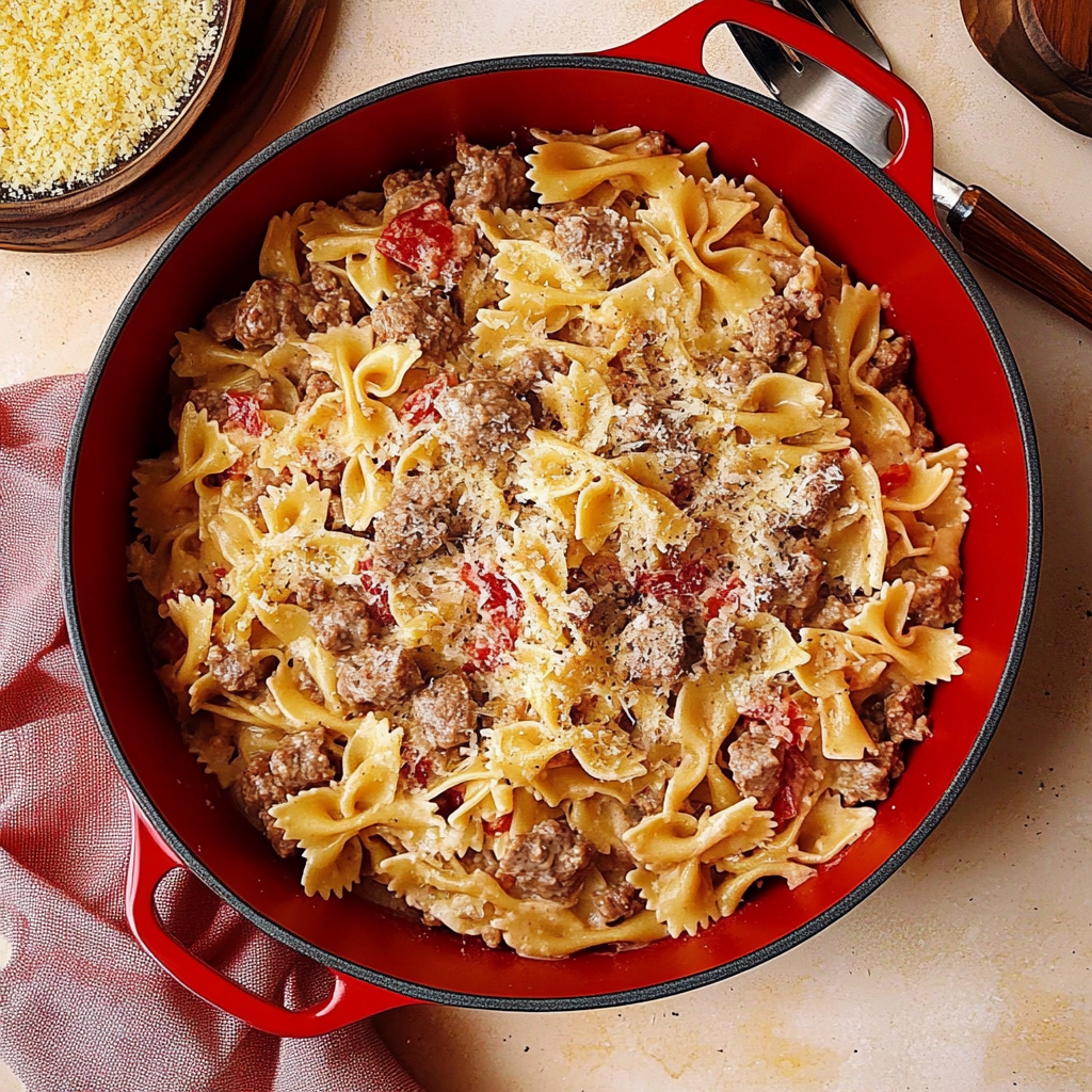 Recipe preparation for Italian Sausage with Bow Tie Pasta