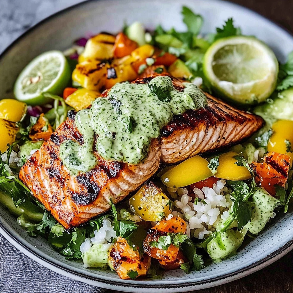 Recipe preparation for Grilled Salmon Cilantro Lime Salad