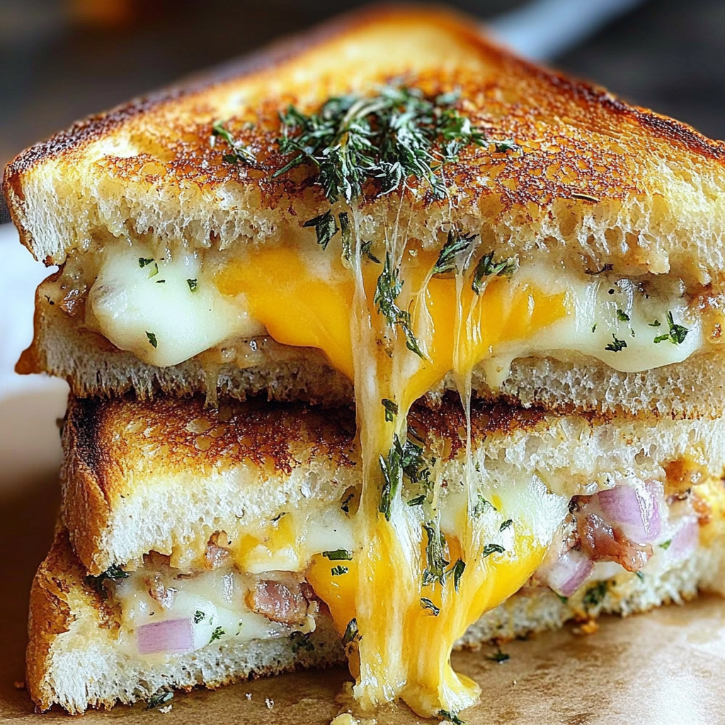 Recipe preparation for Cheese Crusted Hawaiian Grilled Cheese