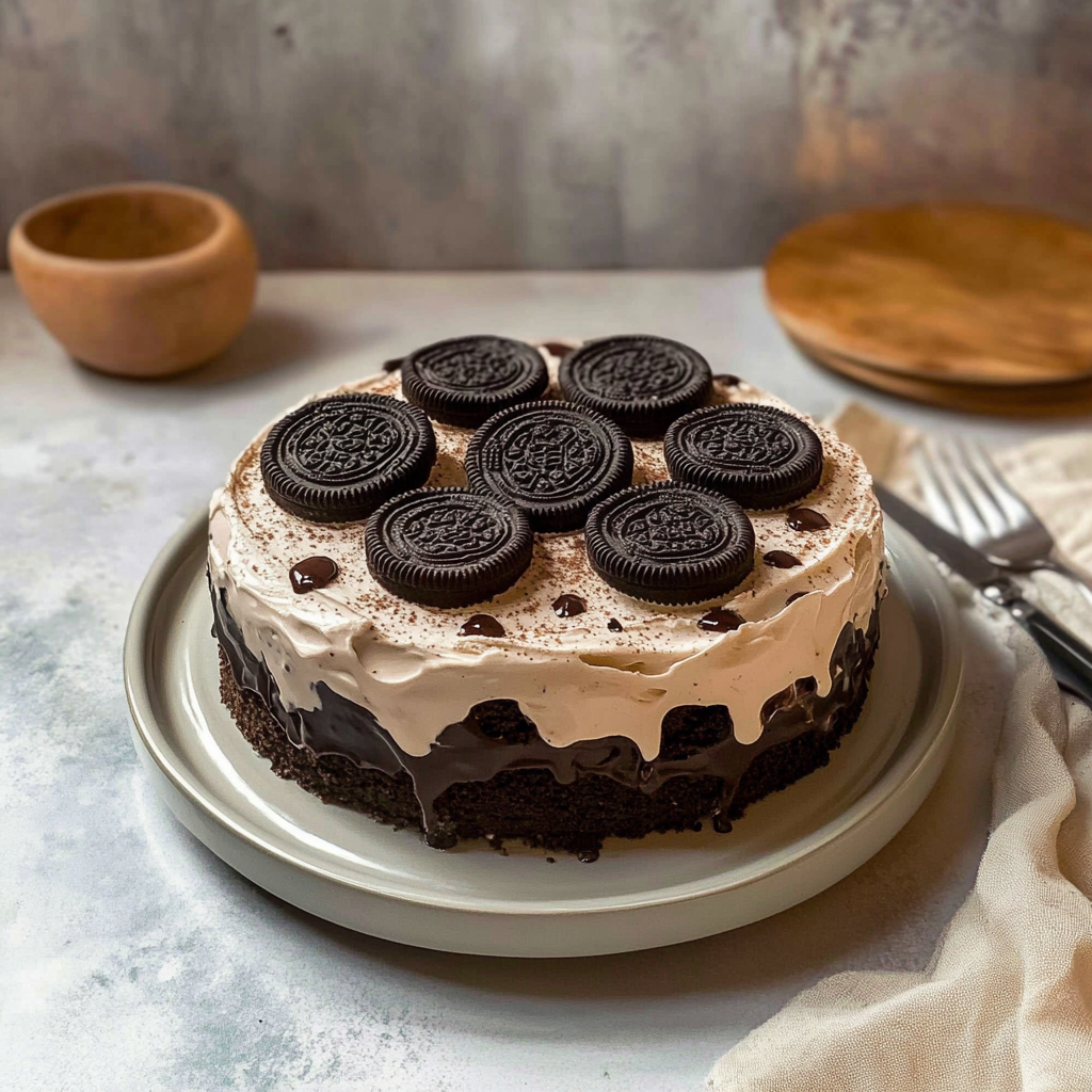Recipe preparation for Oreo Ice Cream Cake