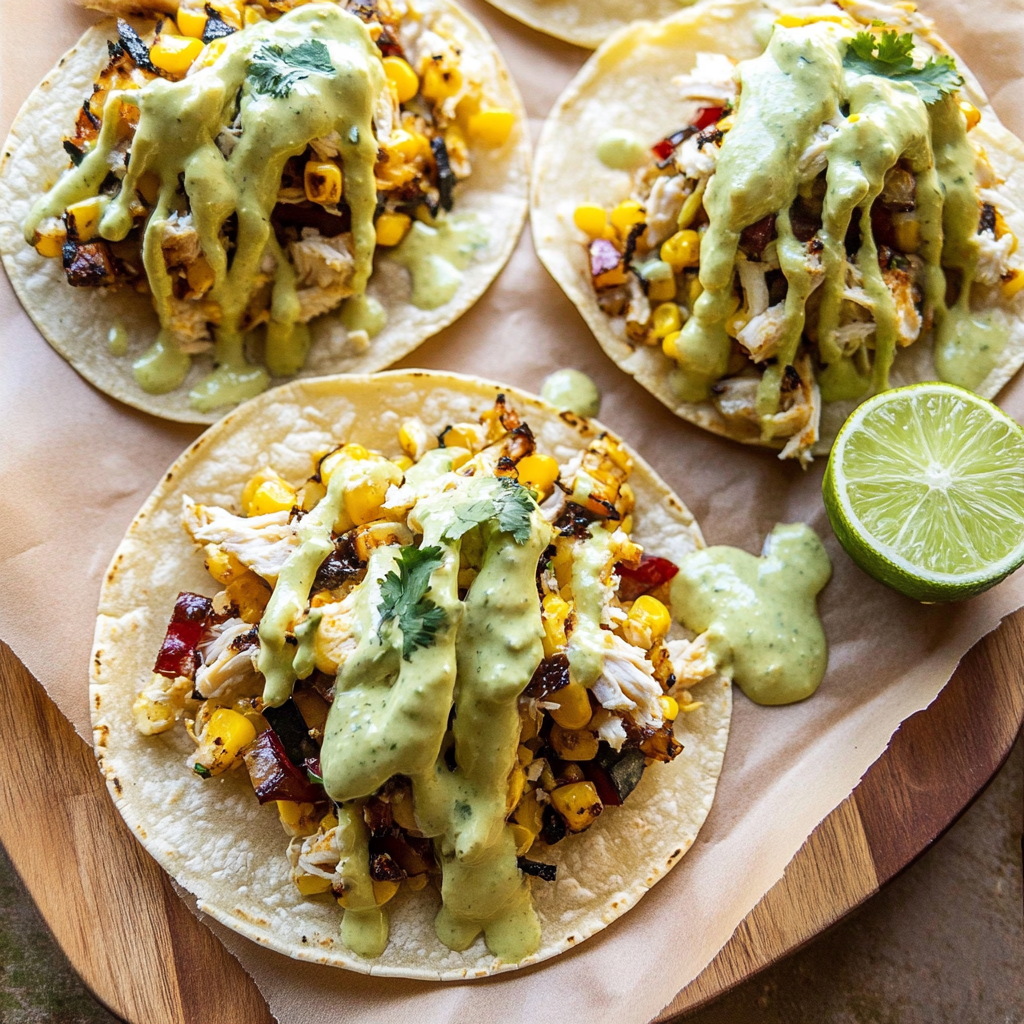 Recipe preparation for Street Corn Chicken Tostadas