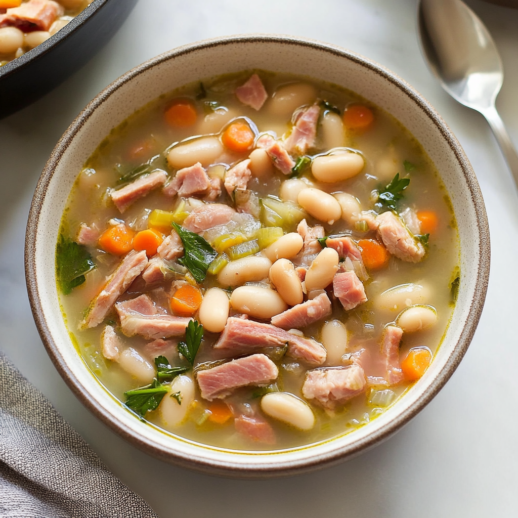 Recipe preparation for White Bean and Ham Soup Recipe