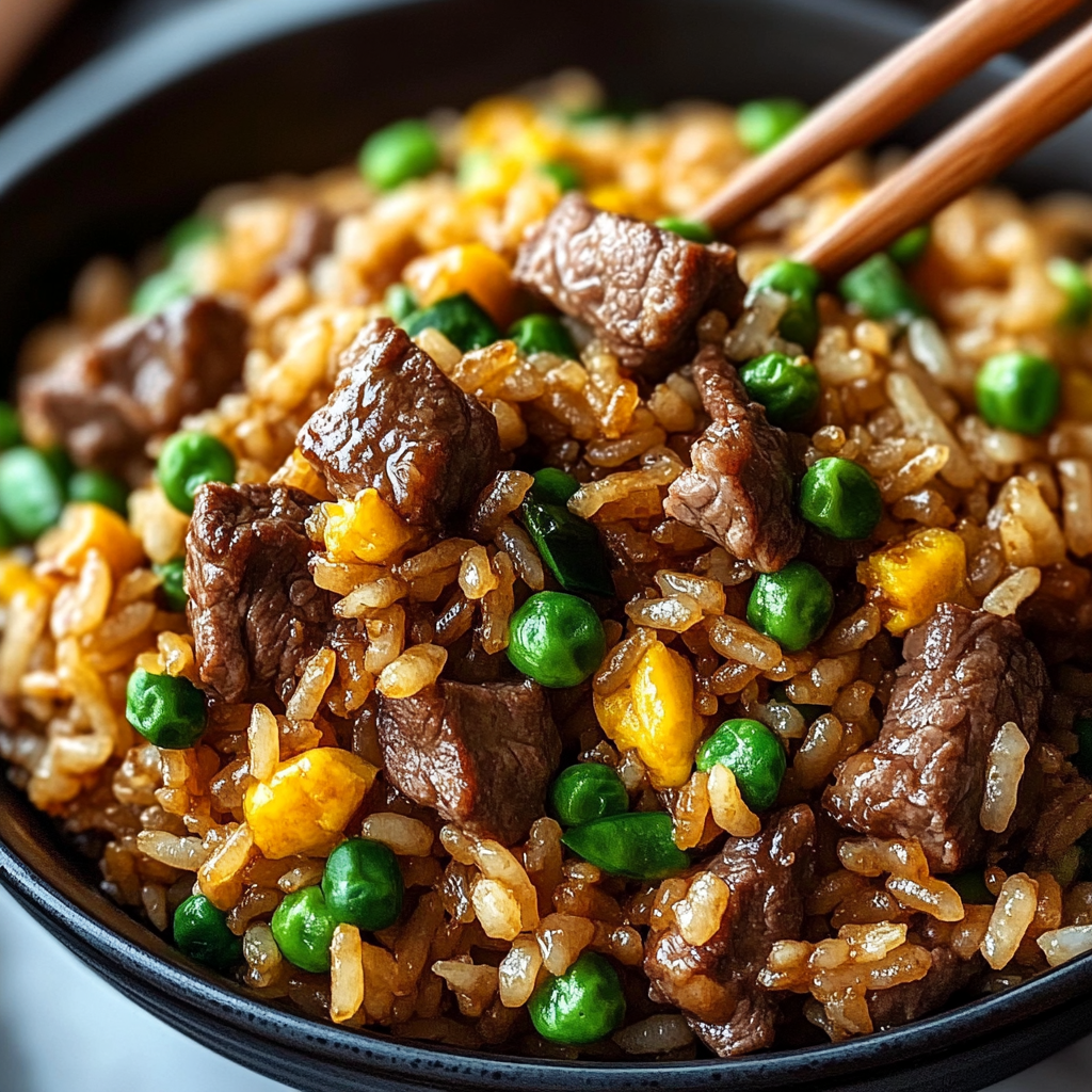 Recipe preparation for Garlic Butter Steak Fried Rice