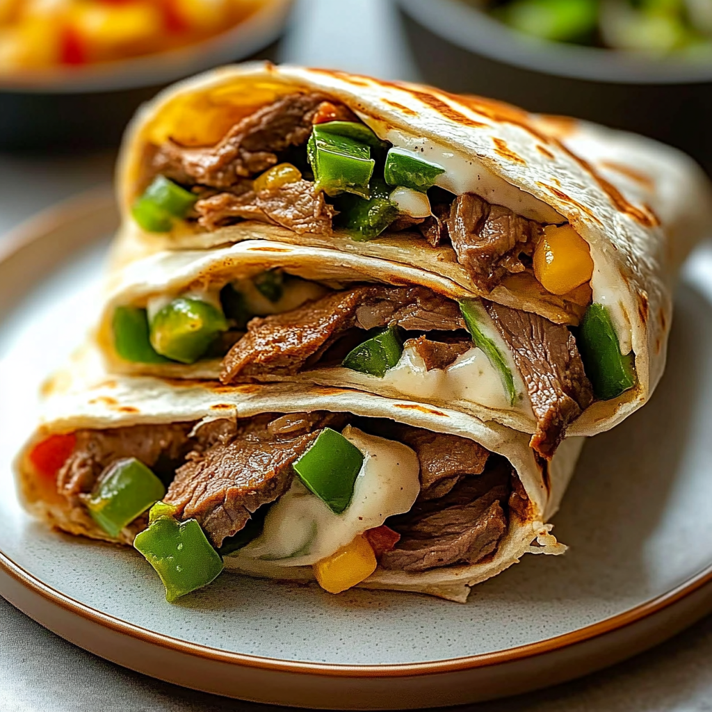 Recipe preparation for Philly Cheese Steak Wrap
