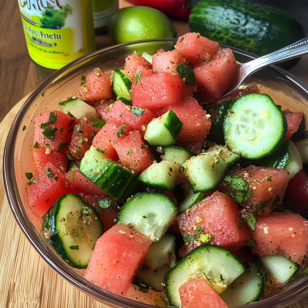 Recipe preparation for Mexican Watermelon Cucumber Salad