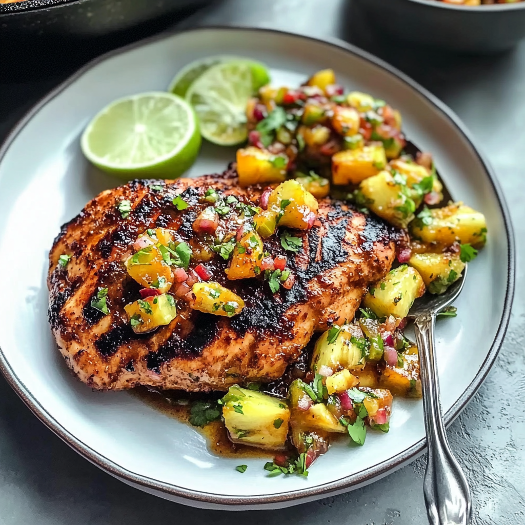 Recipe preparation for Caribbean Jerk Chicken with Pineapple Salsa