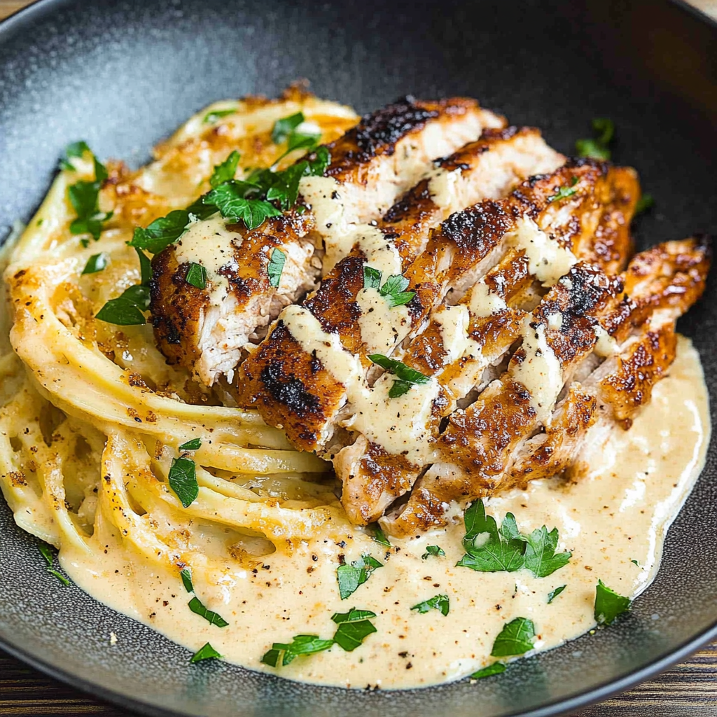 Recipe preparation for Blackened Cajun Chicken Alfredo