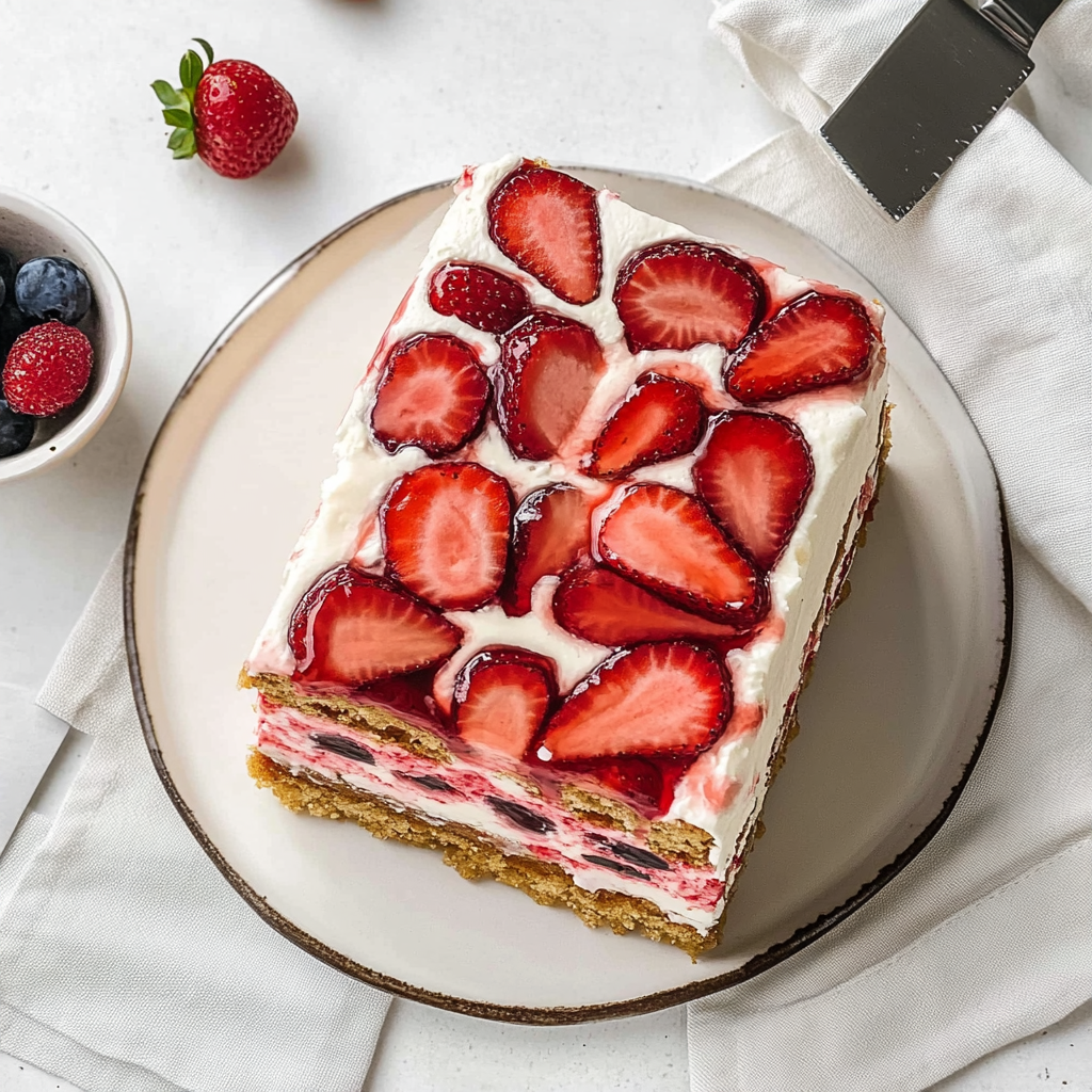 Recipe preparation for Strawberry Cream Cheese Icebox Cake