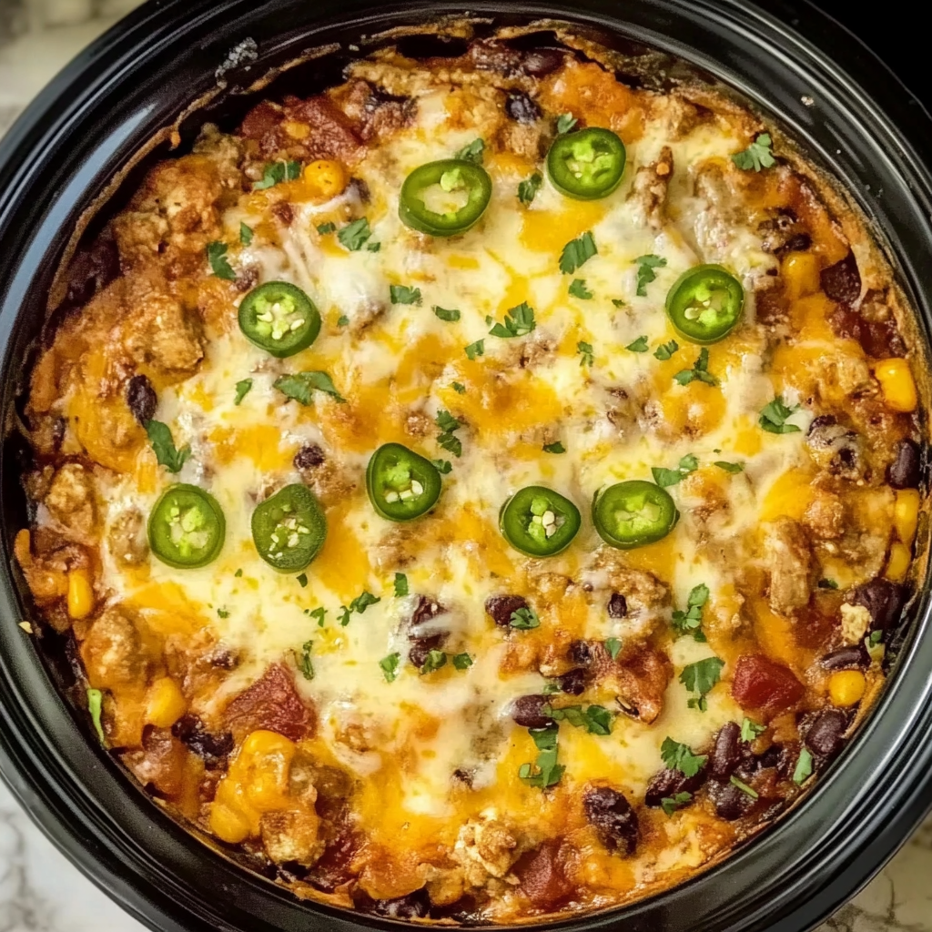 Recipe preparation for Slow Cooker Taco Casserole