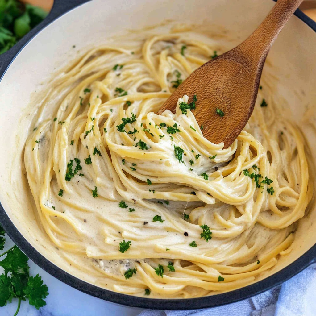 Recipe preparation for Creamy Garlic Pasta