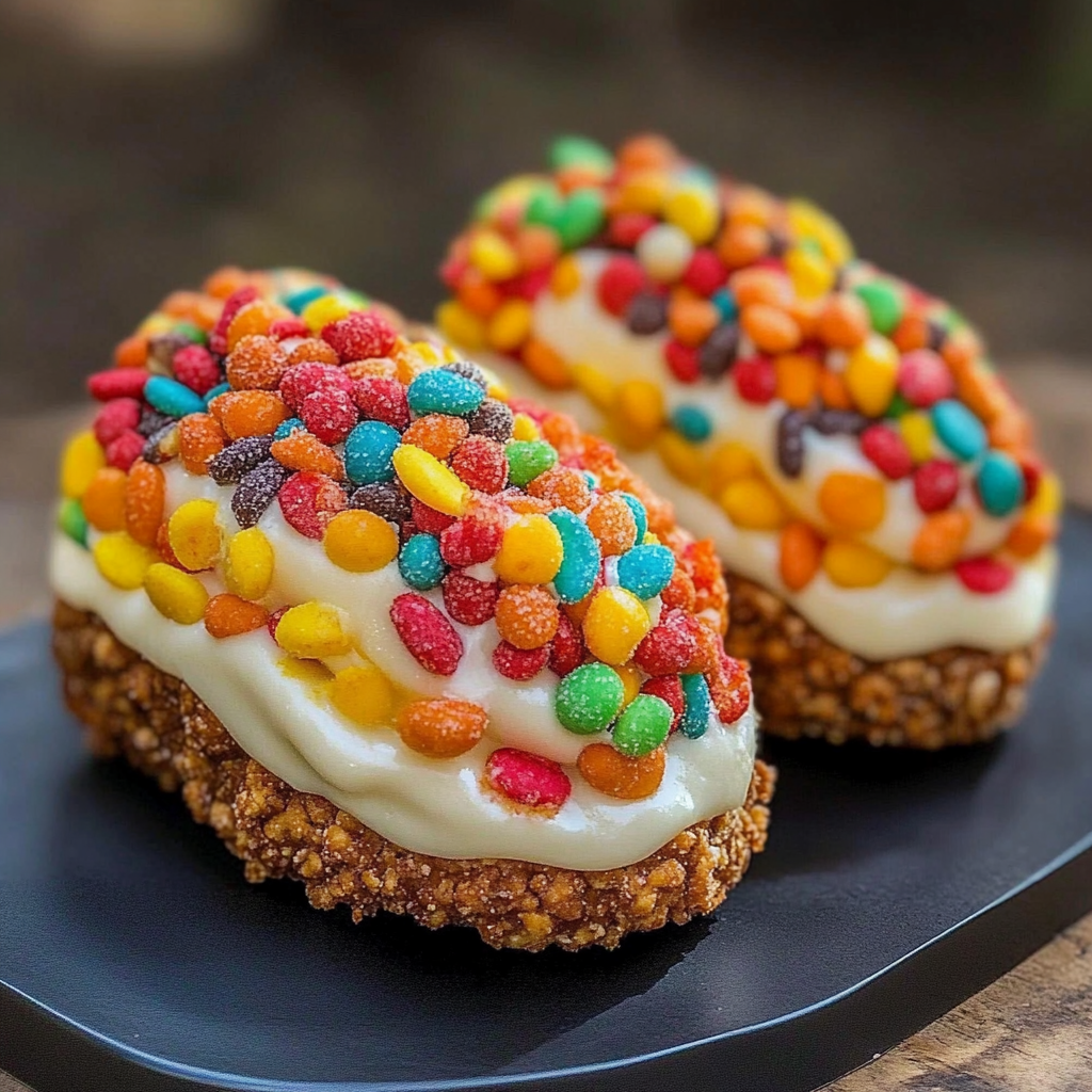 Recipe preparation for Fruity Pebbles Cheesecake Tacos