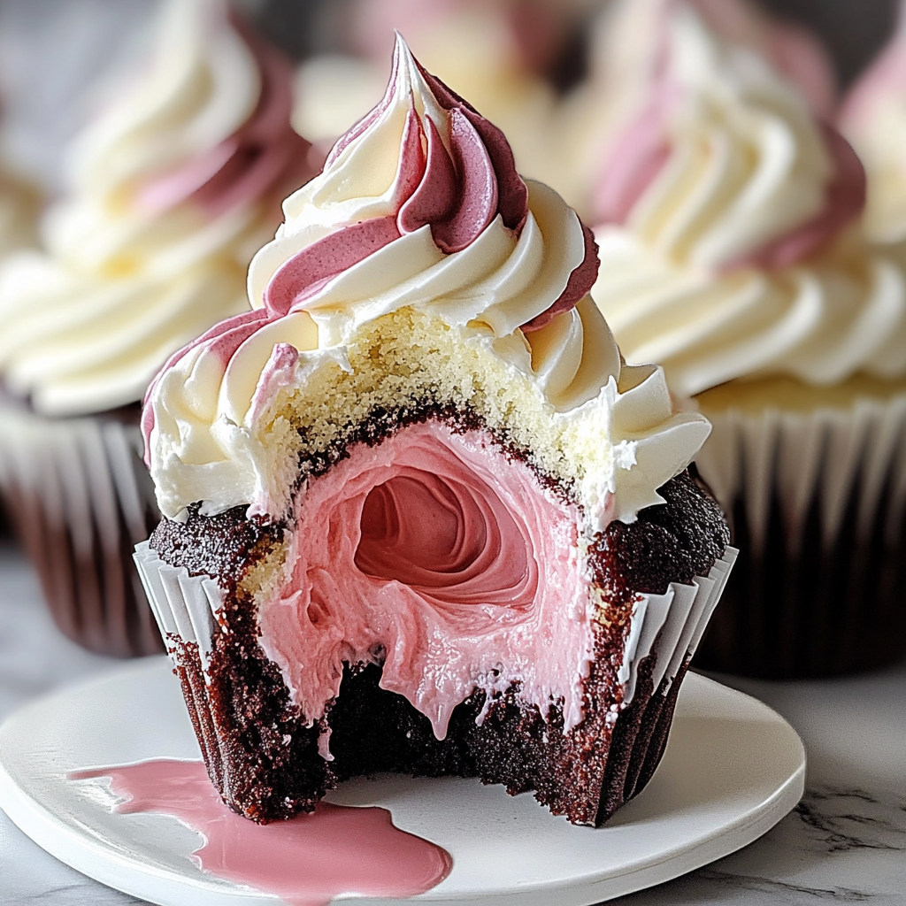 Recipe preparation for Neapolitan Cream Cupcakes