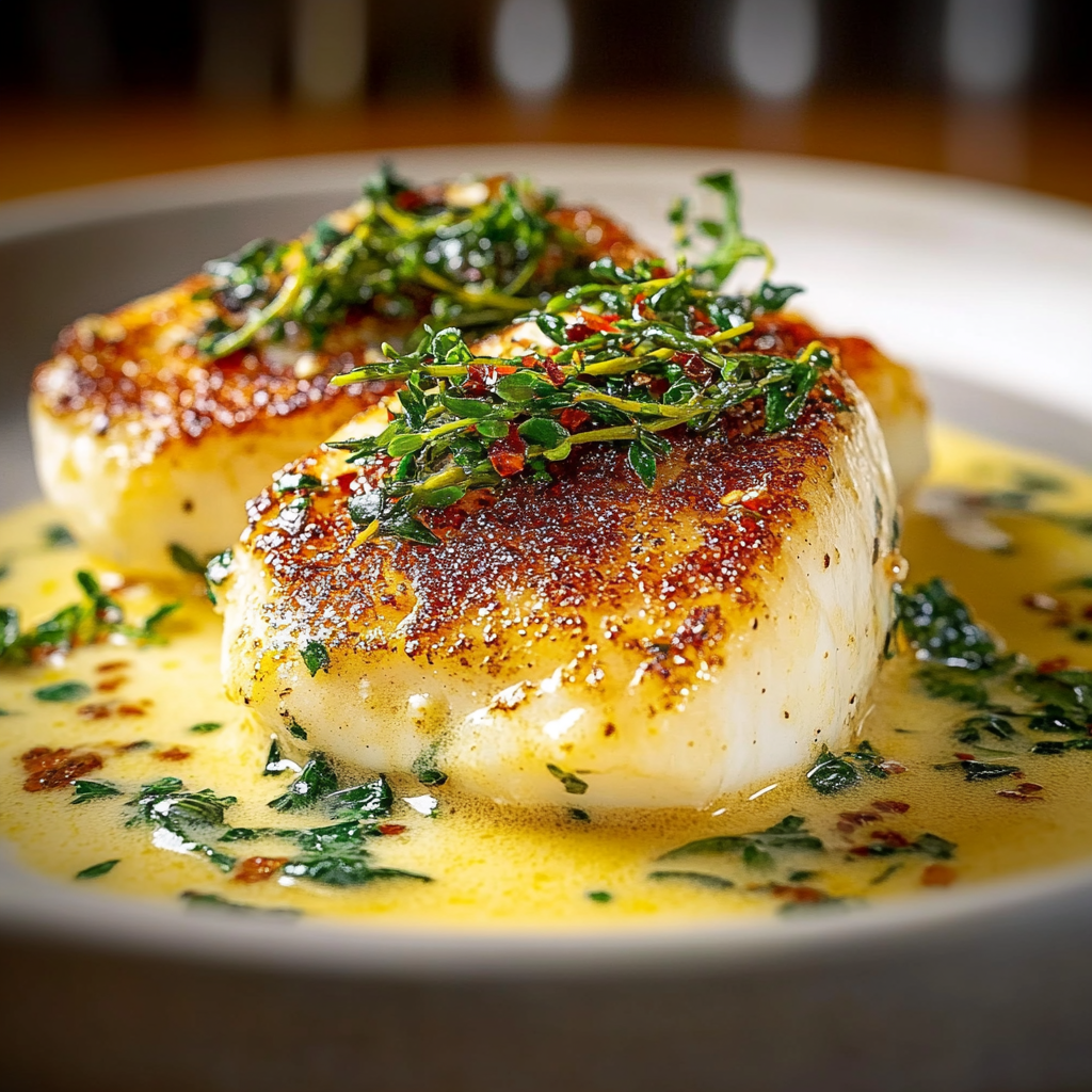 Recipe preparation for Pan-Seared Cod with Garlic Cream Sauce